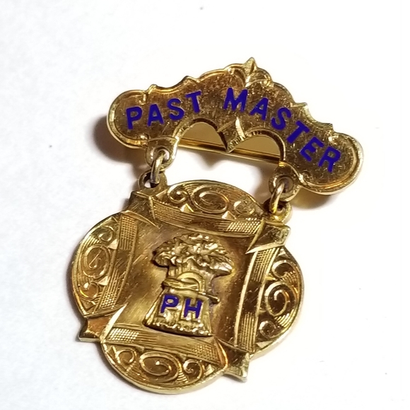 Relisted -Vintage Grange Past Master PH medal pin gold filled blue enamel Lodg - Picture 6 of 10